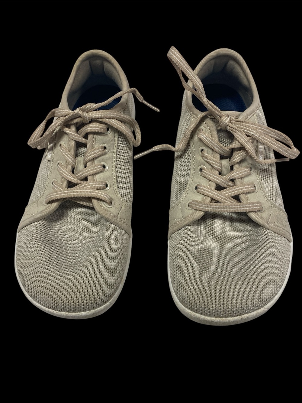 WHITIN WomenuLight Beige Knit Lace-Up Zero Drop Wide Toe Sneakers Size 39